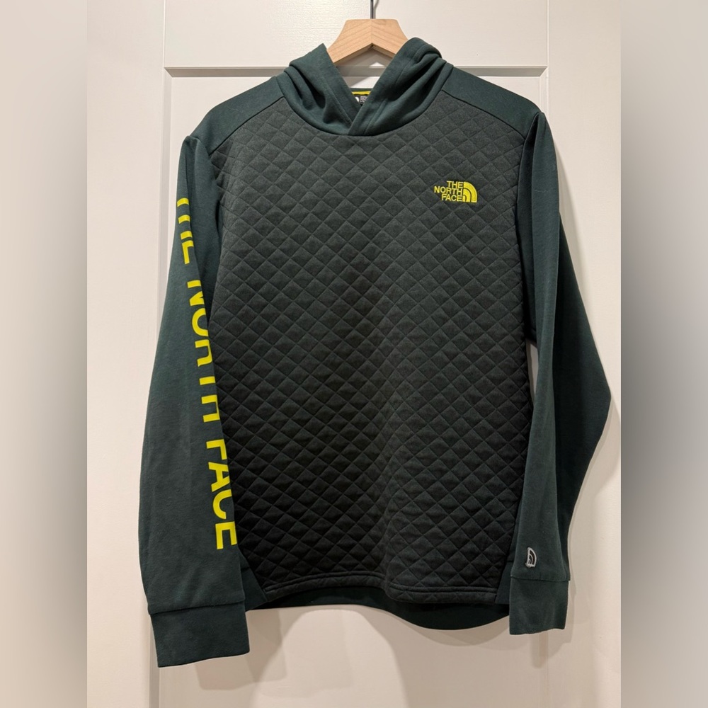 The North Face Quilted Hoodie Pullover Green Sleeve Logo Men’s L